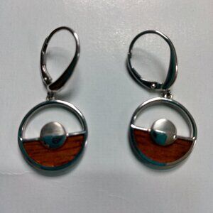 Na Hoku Sterling Silver and Koa Wood Inlay Horizon Leverback Earrings